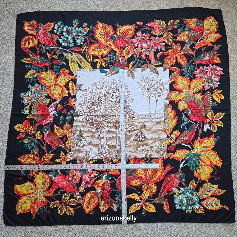 NWOT Huge Silk Scarf Shawl Wrap Birds Leaves Flowers - Picture 10 of 11